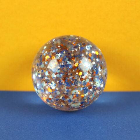 Flummiball mit Konfetti, blau/kupfer 49 mm