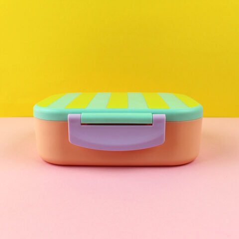 Brotdose/Lunchbox mit herausnehmbarem Einsatz - mint/gelb/apricot im Geschenkkarton