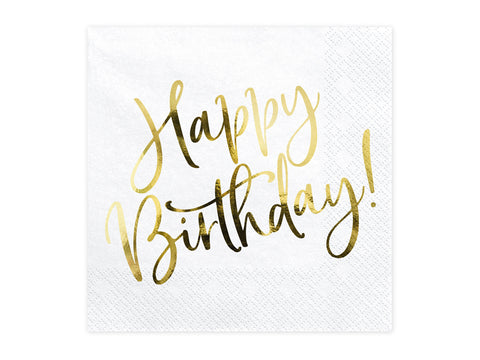 PartyDeco Papierservietten Happy Birthday gold