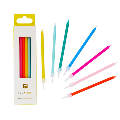 Rainbow Brights Birthday Candles, 10cm -16 Stück